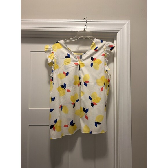 Kate Spade Lemon Zest Ruffle Sleeveless Blouse Women’s Size XL Preppy Designer - Picture 4 of 5